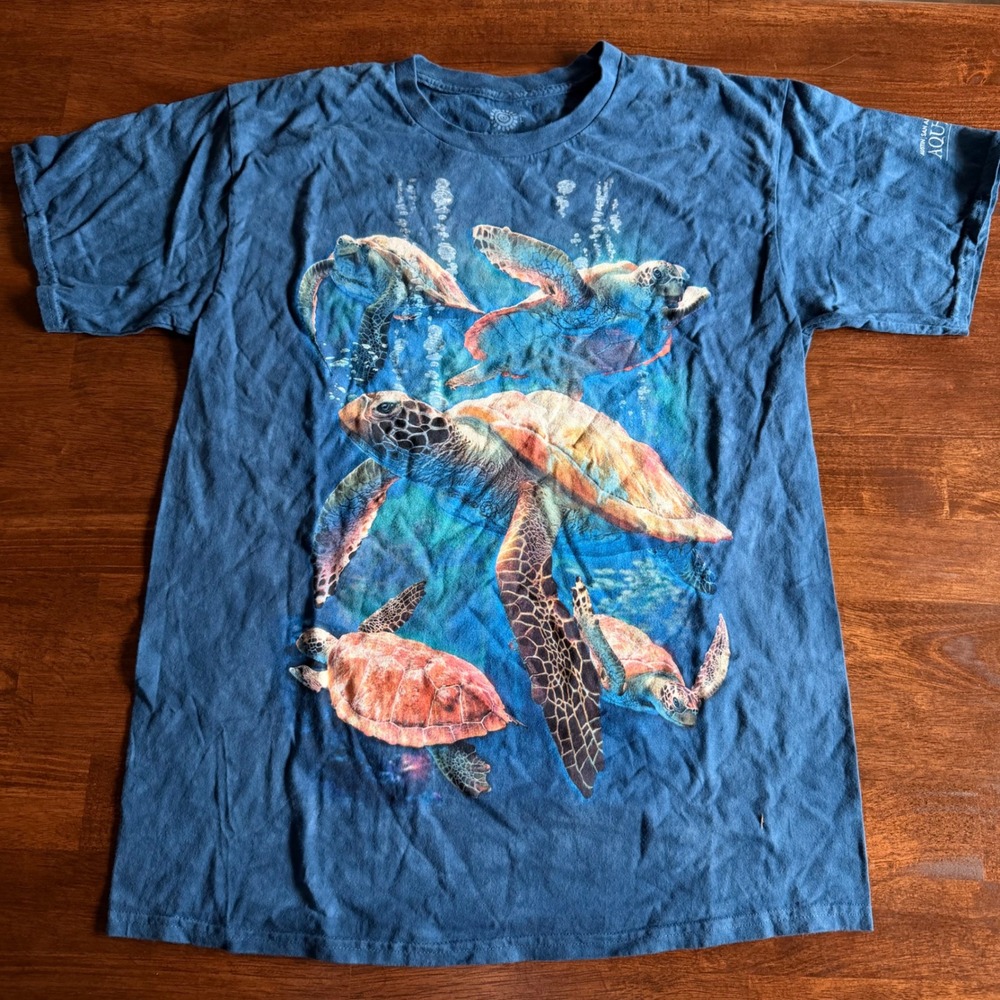 The Mountain Sea Turtles Graphic T-Shirt Blue Austin San Antonio Aquarium Large